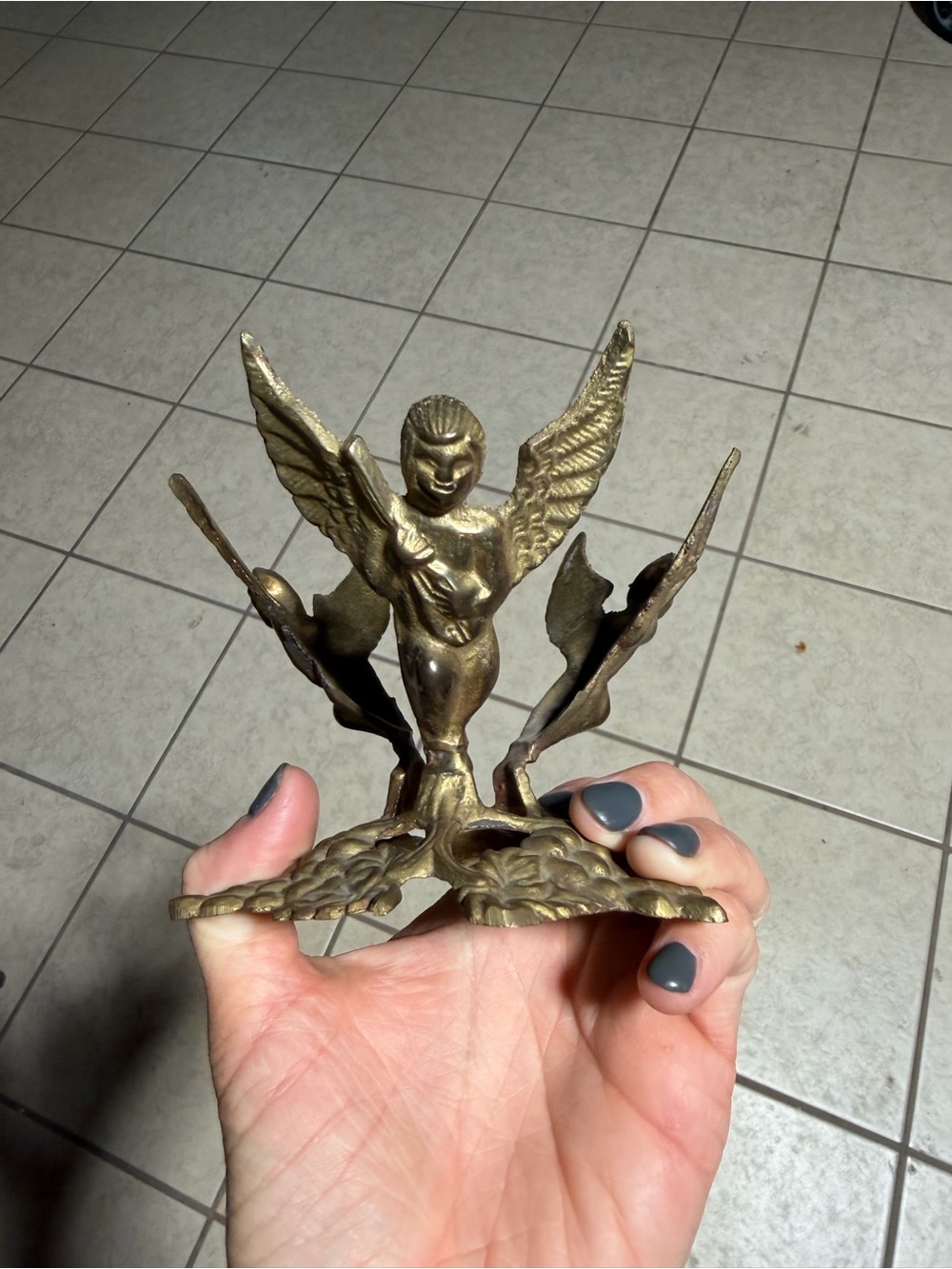 Vintage Brass Angel Figurine Home Art Accent - Gold Decorative Statue